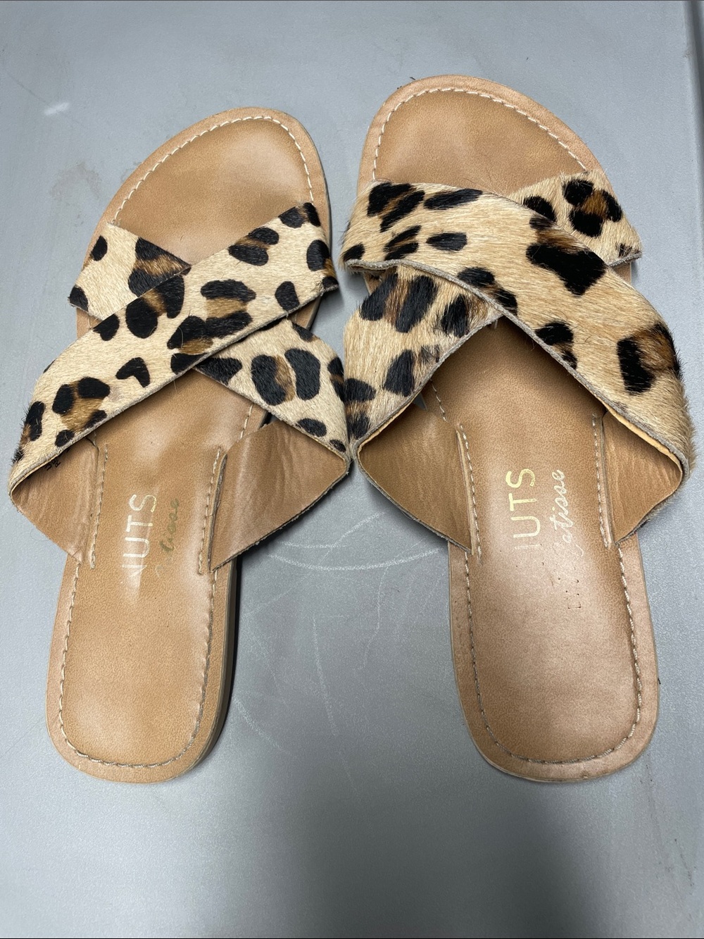 Alloy Leopard Print Crossband Slide Sandals - Tan/Leopard